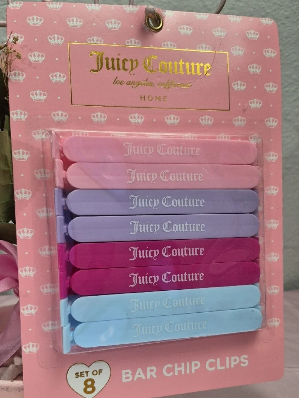 Juicy Couture Pink Multicolor Bar Chip Clips - Set of 8 New 2221